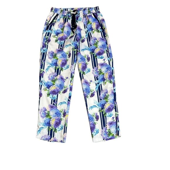 J. Crew Drapey Pull-on Pant in Vintage Purple Floral Stripe Loungewear Size 2 - Picture 5 of 12